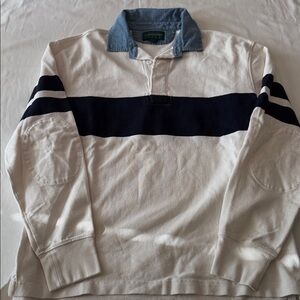 J. Crew White and Blue Polo Shirt